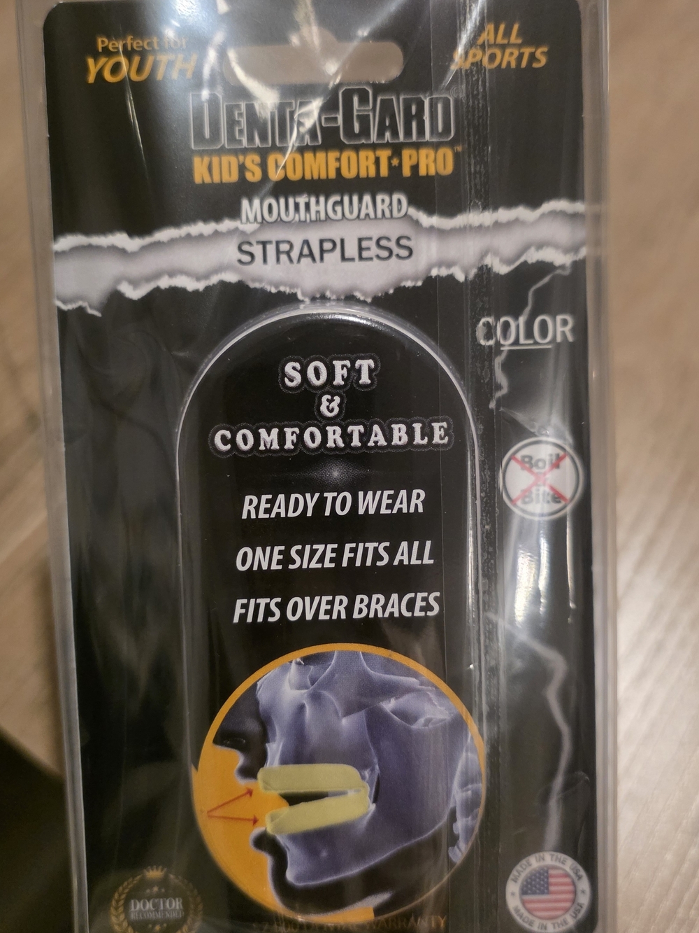 Denta-Gard Kids Comfort-Pro Sports Mouthguard White Strapless Braces Friendly